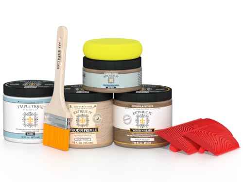Retique It Wood Finish Countertop Kit – GO Beyond Faux Wood with Paintable Liquid Wood Based Primer and Gel Stain - Graining Tools Included (Countertop Kit, Barn Wood)