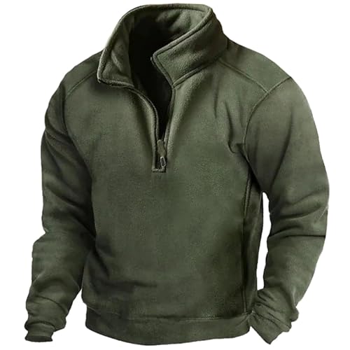 Felpa da uomo in pile con cerniera a 1/4, maglione termico da lavoro, per caccia, a maniche lunghe, funzionale, senza cappuccio, per l'inverno, verde, M