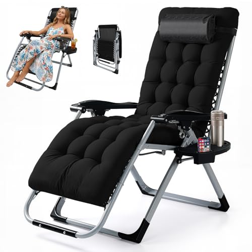 Chaise longue pliante extra-large – Fauteuil Zéro Gravité d'une capacité de charge de 200 kg, avec matelas et oreiller amovibles – Chaise de jardin inclinable...