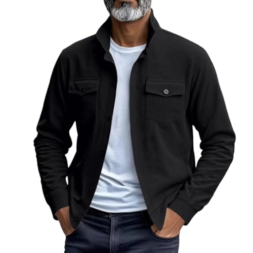 Men's Casual Jacket Stand Collar Button Men's Cardigan Solid Color Jacket