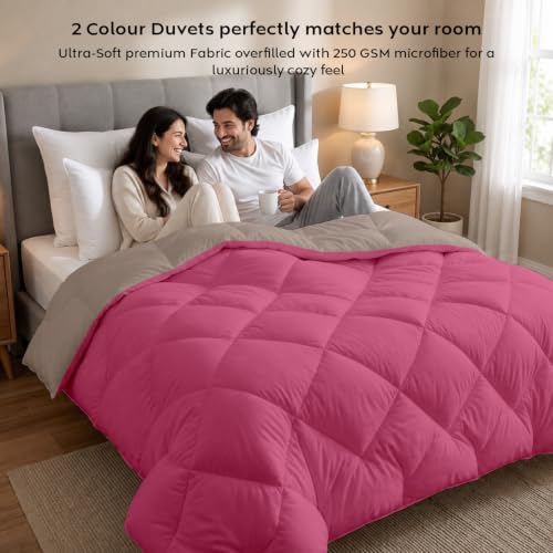 Image of AYKA Reversible Comforter 220 GSM Microfiber Reversible AC Comforter /Blanket for Winter /Quilt /Duvets for Queen Size Single Bed Comforter (60 * 90, Pink & Taupe)| TC - 220