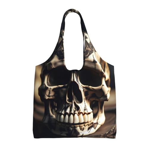 Sac fourre-tout en toile crâne noir pour femme 36x32 cm polyvalent