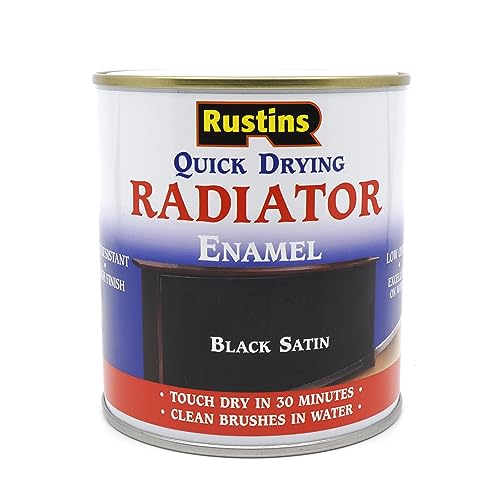 RUSTINS Quick Drying Radiator Enamel Satin - Black 250ml Durable Long-Lasting Finish for Radiators That Stands the Test of Time