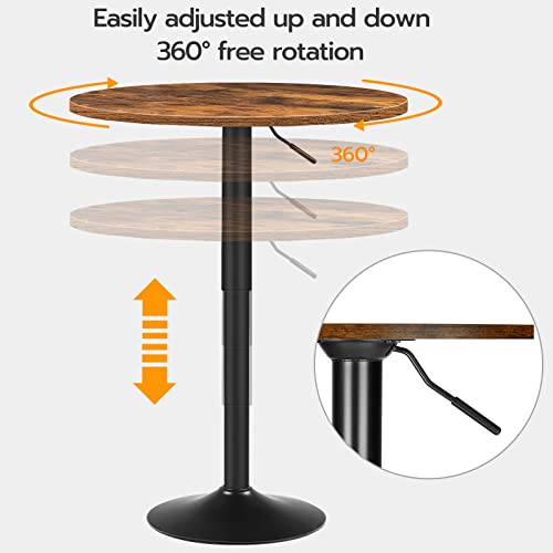 Image of HOOBRO Bar Table, Height-Adjustable Round Pub Table 27-35.4 Inches with Sturdy Base, Modern Style, Easy to Assemble, Suitable for Small Space, Rustic and Black BF58BT01G1