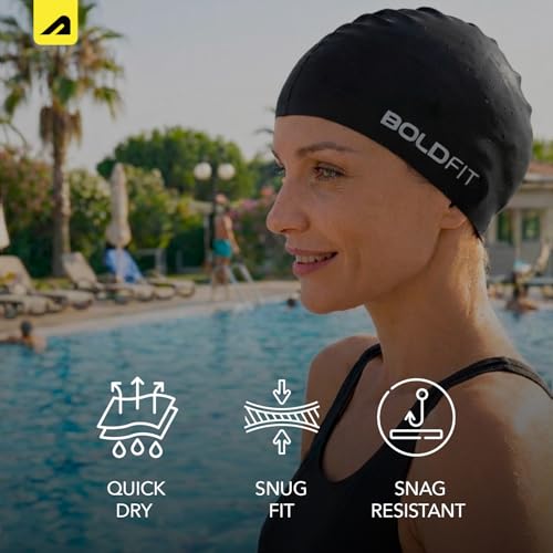 Image of Boldfit Swimming Cap for Women Silicone Long Swimming Caps for Women Swim Cap for Girls with Long Hair Swim Cap for Women Long Hair for Dry Hair Swimming Head Cap for Long Hair Easy Fit - Black