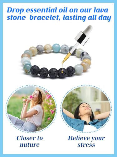 Healing Beaded Bracelets for Women - 6 Pcs Natural Lava Stone Gemstone Crystal Agate Anxiety Stress Relief Yoga Aromatherapy Essential Oil Diffuser Bracelets Mom Wife Friends Gifts3