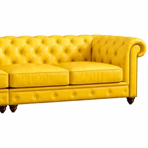 Image of UMAR ARTS Luxury Chesterfield Leatherate Sofa Set, Tufted Genuine Leatherate, Classic Living Room Furniture (Yellow 4 Seater)