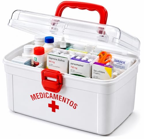 Caixa Organizadora de Medicamentos e Primeiros Socorros com Bandeja Removível | Maleta Portátil Multiuso para Casa, Escritório e Viagem