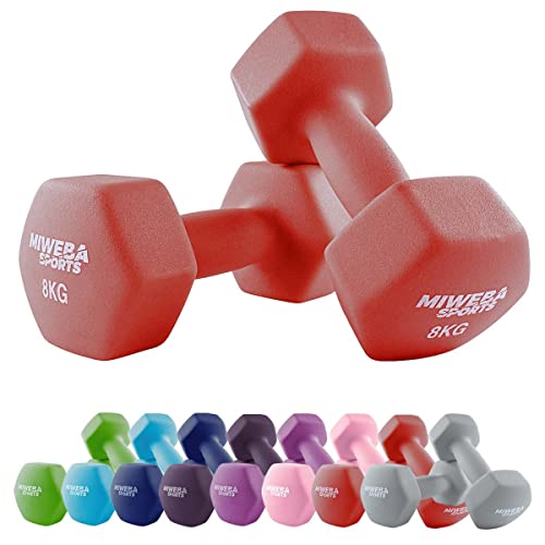 Miweba Sports Neopren Hantelset NKH100 | 𝐏𝐫𝐨𝐟𝐢 Hantel - Hexagon Hanteln Set - Kurzhanteln - Kurzhantel Set - Gymnastikhanteln - Hantel Set - Dumbbell - 0,5-10 Kg (2X 8.0 kg, Rot)