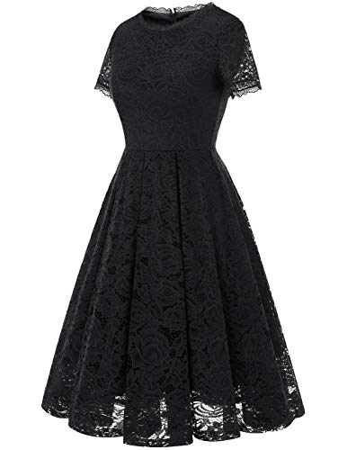 image for DRESSTELLS Lace Black Bridesmaid Dress, Tea Length Mother of The Bride