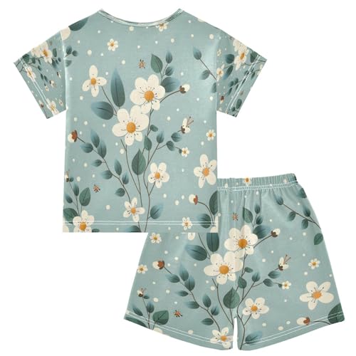 senya Short Sleeve Pajamas Sets Summer Cotton Sleepwear Green Flower2