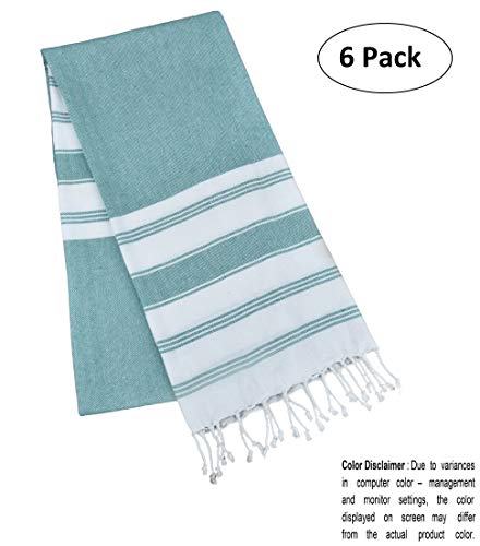 Glamburg Peshtemal Turkish Towel 100% Cotton Beach Towels Oversized 36X71 Set Of 6, Cotton Beach Towels For Adults, Soft Durable Absorbent Extra Large Bath Sheet Hammam Towel - Teal #TOP1