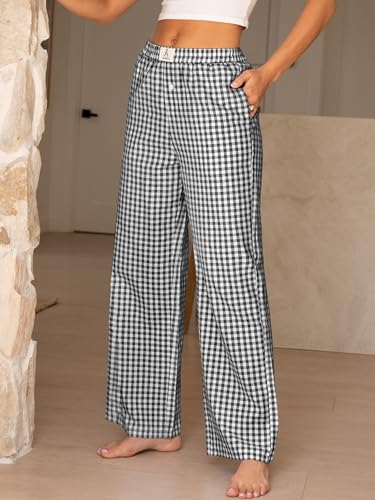 ANRABESS Womens Striped Gingham Pants 2025 Pajama Lounge Boxer Pants Cute Comfy PJ Bottoms with Pockets Fall Y2K Outfits4