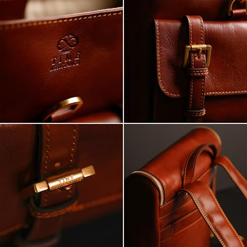 Image of Time Resistance Leather Backpack - Laptop Travel Bag Rucksack up to 15 inch - Bag for Men and Women (Cognac Brown)