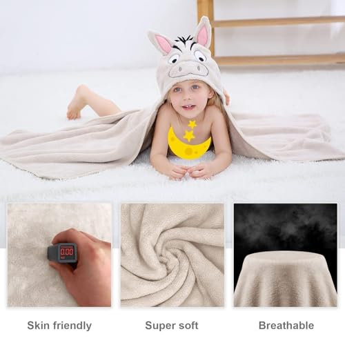 Image of MICHLEY Cartoon Hooded Baby Towel Unisex, Premium Soft Swimming Bathrobe Large Washcloths 27.5 inch x 47 inch for 0-7T (Zebra)