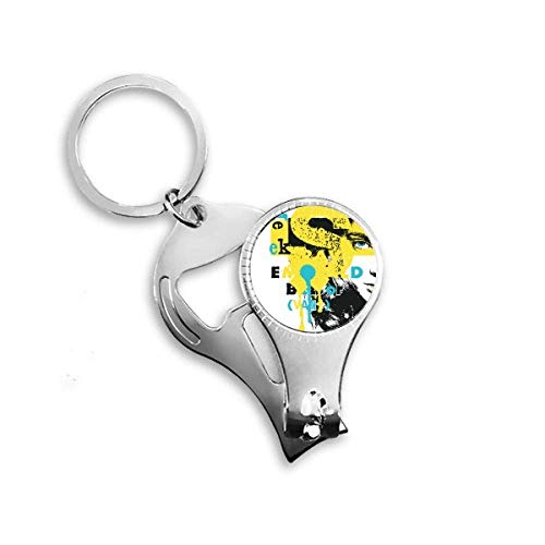 Porte-clés avec décapsuleur robuste motifs graffiti jaune noir pour femme