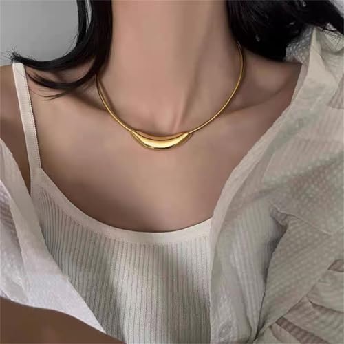 Stailess Steel Metal Curved Bar Tube Choker Necklace For Women,Statement Chunky Snake Chain Horizontal Round Tube Jewelry Necklace3