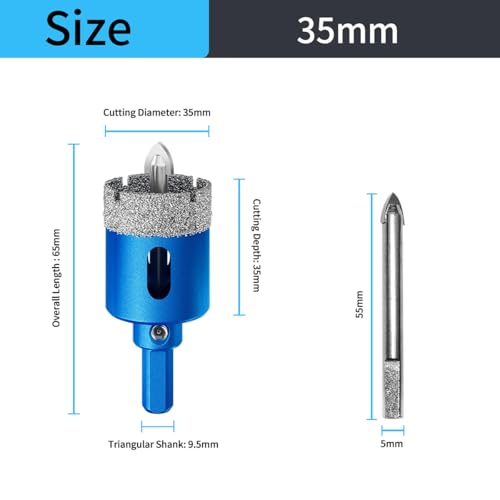 Teronbeta Diamond Hole Saw 35mm with Pilot Center Drill Bit, Vacuum Brazed Diamond Core Hole Cutter for Tile, Porcelain, Glass, Ceramic, Marble 2 Teronbeta Diamond Hole Saw 35mm with Pilot Center Drill Bit, Vacuum Brazed Diamond Core Hole Cutter for Tile, Porcelain, Glass, Ceramic, Marble - Image 2