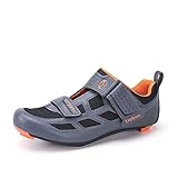 Triathlon Cycling Shoes for Outdoor Road Bike Racing or Indoor Training Peloton Cycle Class 3-Hole Cleat System Compatible Grey 7.5 US