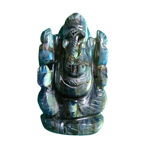 Image of SOULWISE Natural Labradorite Lord Ganesha Idol 7 cm Crystal Ganesh Murti for Home Temple Vastu Feng Shui Spiritual Decor Meditation Altar Ganpati Statue Gift
