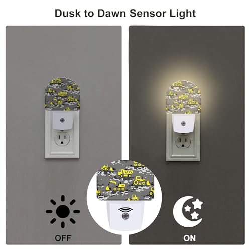 Image of Cartoon Construction Vehicles Night Light for Kids,Excavator Loader and Truck Night Light Plug in with Dusk to Dawn Sensor,0.5w Energy Saving Nightlight for Boys Girls Home Decor