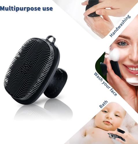 Image of VWMYQ Face Scrubber, Silicone Face Scrubber for Men, Gentle Exfoliator Pad & Massager, Facial Cleansing /Wash Brush - Removes Dead & Dry Skin (Black, Square)