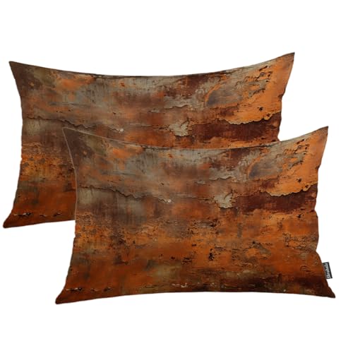 Shrahala Rusty Surface - Juego de 2 fundas de almohada decorativas con textura de pintura pelada, mezcla de doble cara, sin relleno, para dormitorio, sala de estar, juego de 2 (12 x 20 pulgadas)
