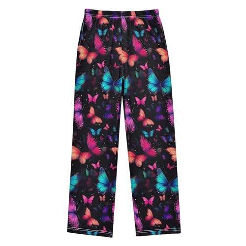 Butterfly Long Pajama Pants Elastic Waist PJ Bottoms with Pockets S A1112102