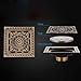 4.7 Inch Square Bronze Shower Drain with Removable Cover, Antique Brass Floor Flower Pattern, Deodorizer, Large Flow, Hair Filter, and Anti-Odor Design