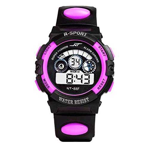 Reloj de pulsera digital LED de cuarzo para hombre, con alarma, con fecha, deportivo, reloj de pulsera grande, morado, talla única