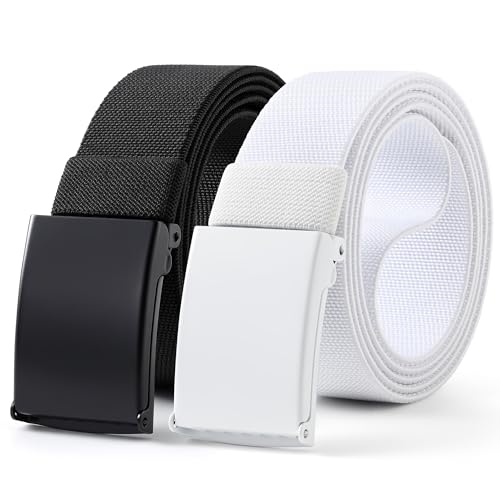 Image of Mile High Life Stretch Canvas Belt for Men, Golf Casual Elastic Web Belt, Top Military Buckle, Adjustable Cut to Fit