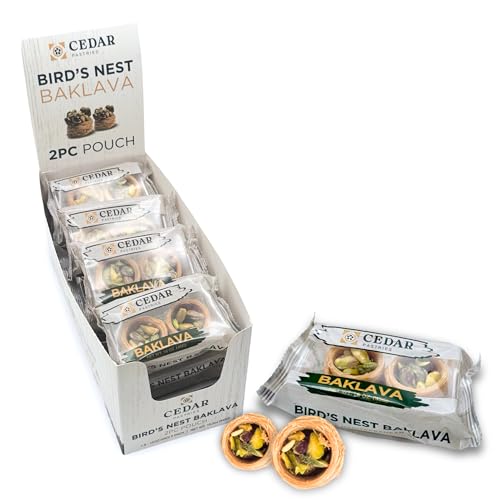 Cedar Pastries Pistachio Baklava 2-Pack On-The-Go Bird’s Nest – Case of 12 | Handmade Mediterranean Snack Pastries