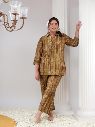 Image of Bani Women Plus Siz Green Shirt Collar Womens Tunic with Pant Co-Ord Set /Suit Set /Two Piece Dress