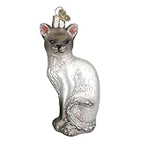Old World Christmas Glass Blown Siamese Cat White Ornament