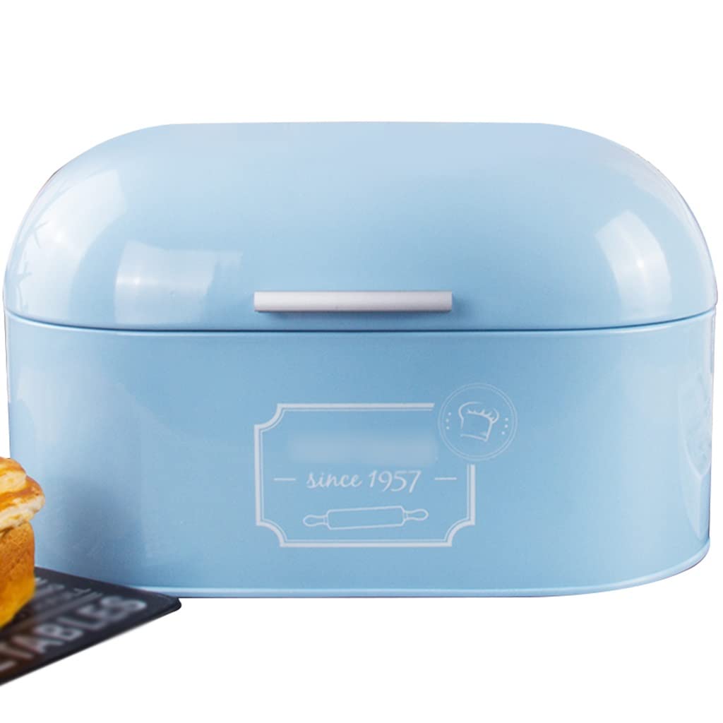 Bread Bin For Pantry Nordic Minimalist Desktop Iron Art Breadbox, Round Three-dimensional Flip Lid Snack Storage Box, Table Decoration (Color : Blue, Size : 34 * 18 * 19.5cm)