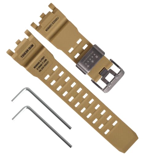 Replacement Natural Resin Watch Strap for Casio G-Shock Master of G Mudmaster Twin SensorGWG-2000 GWG-2040 Men's Black Watch Band (khaki/Silver Buckle) -  uEmoh