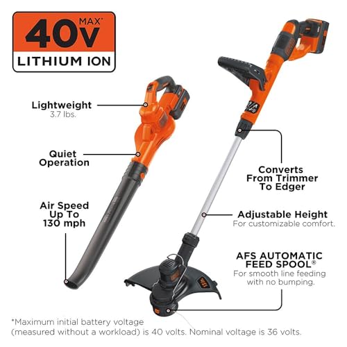 Image of BLACK+DECKER 40V Max Cordless Sweeper & String Trimmer, Battery & Charger Included (LCC340C)