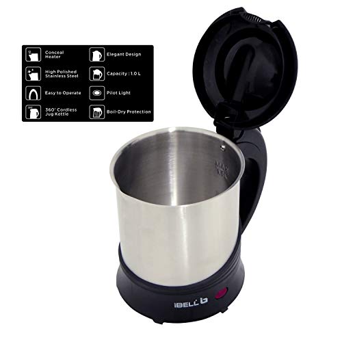 Image of IBELL SEK110 Electric Kettle 1L- 360 Cordless Rotating Base, 1350W, 2 Year Warranty, Auto off Function (Black)