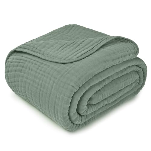 Image of Comfy Cubs Muslin Blanket for Adults Queen 90 inch x 90 inch - 6 Layer Soft, Breathable & Lightweight Muslin Adult Blanket - Machine Washable & Designed in The US Bedding for All Seasons - Fern