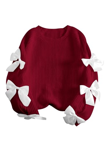Image of SHENHE Women's Plus Size Sweaters Bow Cutout Crewneck Long Raglan Sleeve Knit Tops Chunky Sweaters