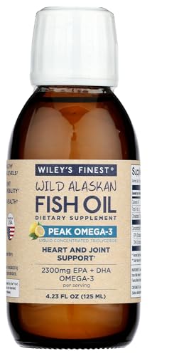 Wiley’s Finest Wild Alaskan Fish Oil Peak Omega-3 Liquid Supplement - 2300mg EPA and DHA Omega-3s - Lemon Flavor - 4.23 Oz (25 Servings)