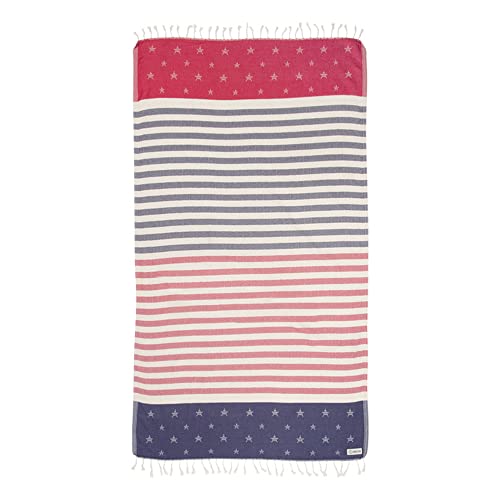 Sand Cloud Beach Towel - Sand Resistant - 100% Organic Turkish Cotton Yarn - Quick Dry Towel for Beach Picnic Blanket or Bath - As Seen on Shark Tank - Stars & Stripes (Red White & Blue)