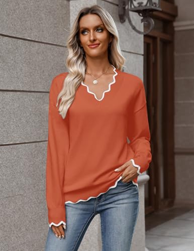 Image of Zeagoo Women's 2026 Fall V Neck Sweater Long Sleeve Lightweight Knit Tops
