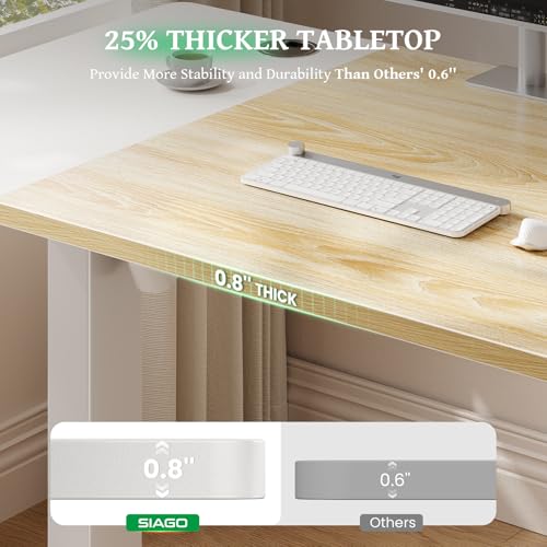 Image of SIAGO Electric Standing Desk Adjustable - 48 x 24 Inch Sit Stand up Desk with 0.8 Inch Thick Tabletop - Adjustable Height Table with 3 Memory Preset, Cable Management for Home Office
