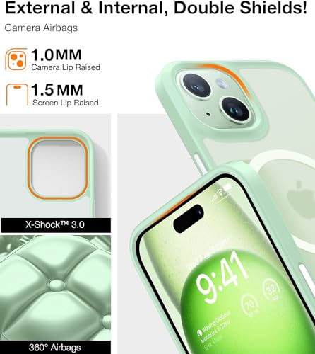 Image of TORRAS Magnetic for iPhone 15 Case iPhone 14 Case 6.1 inch, Compatible with MagSafe, Military Grade Drop Tested, Shockproof Hard Back Soft Edge Slim Protective Case for iPhone 15, Green