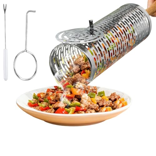 Cestas de barbacoa giratorias con mango térmico para un asado uniforme 2