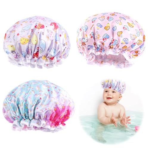 Gorro de Ducha de Unicornio Gorro Ducha Niña Ducha Unicornio Gorro de Baño Gorros de Ducha de Unicornio de Doble Capa Gorro de Ducha Lindo para Niña con Elasticidad Ducha De Unicornio Gorro 3 Piezas