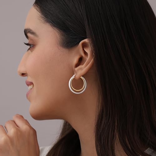 Image of TRUESILVER ACPL 925 Sterling Silver Hoop Earrings for Women | BIS Hallmarked Two-Tone & Three-Tone Intertwined Hoop Earrings | Oval & Round Lightweight Jewelry