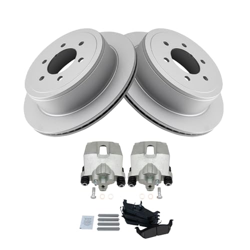 Image of TRQ Rear Brake Pad and Rotor Set Ceramic Vented Coated Rotors Calipers | For 2004-2011 Ford F-150 2006-2008 Lincoln Mark LT