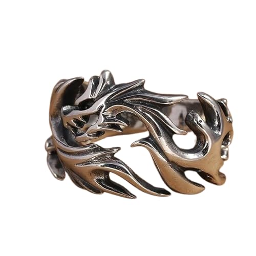 Bold Silver Dragon Ring for Men – Fierce Tribal Design, Adjustable Open Band, Punk Gothic Statement Jewelry-image-3